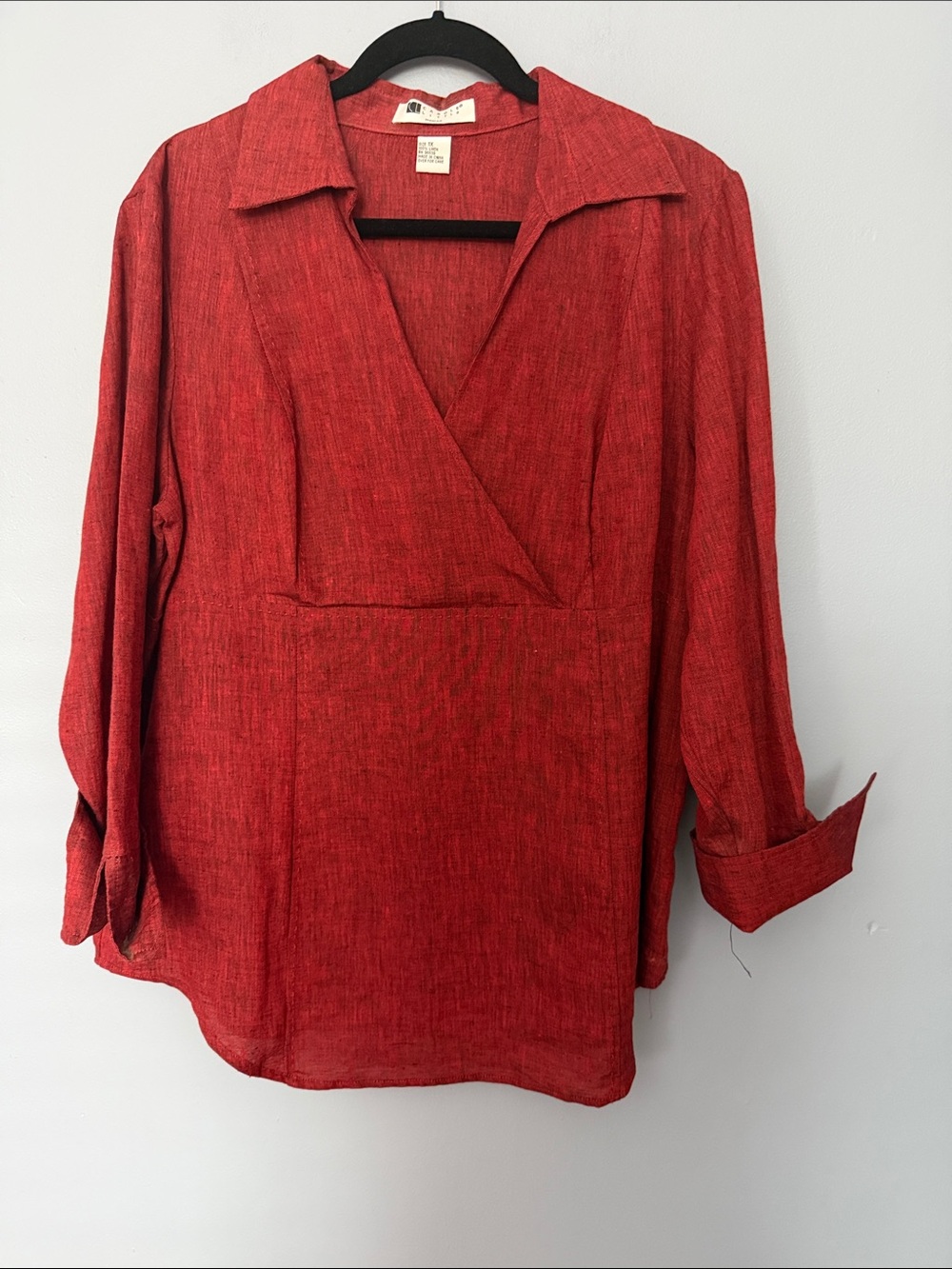 Vintage Carole Little Rust Textured Linen Faux-Wrap Blouse 1X